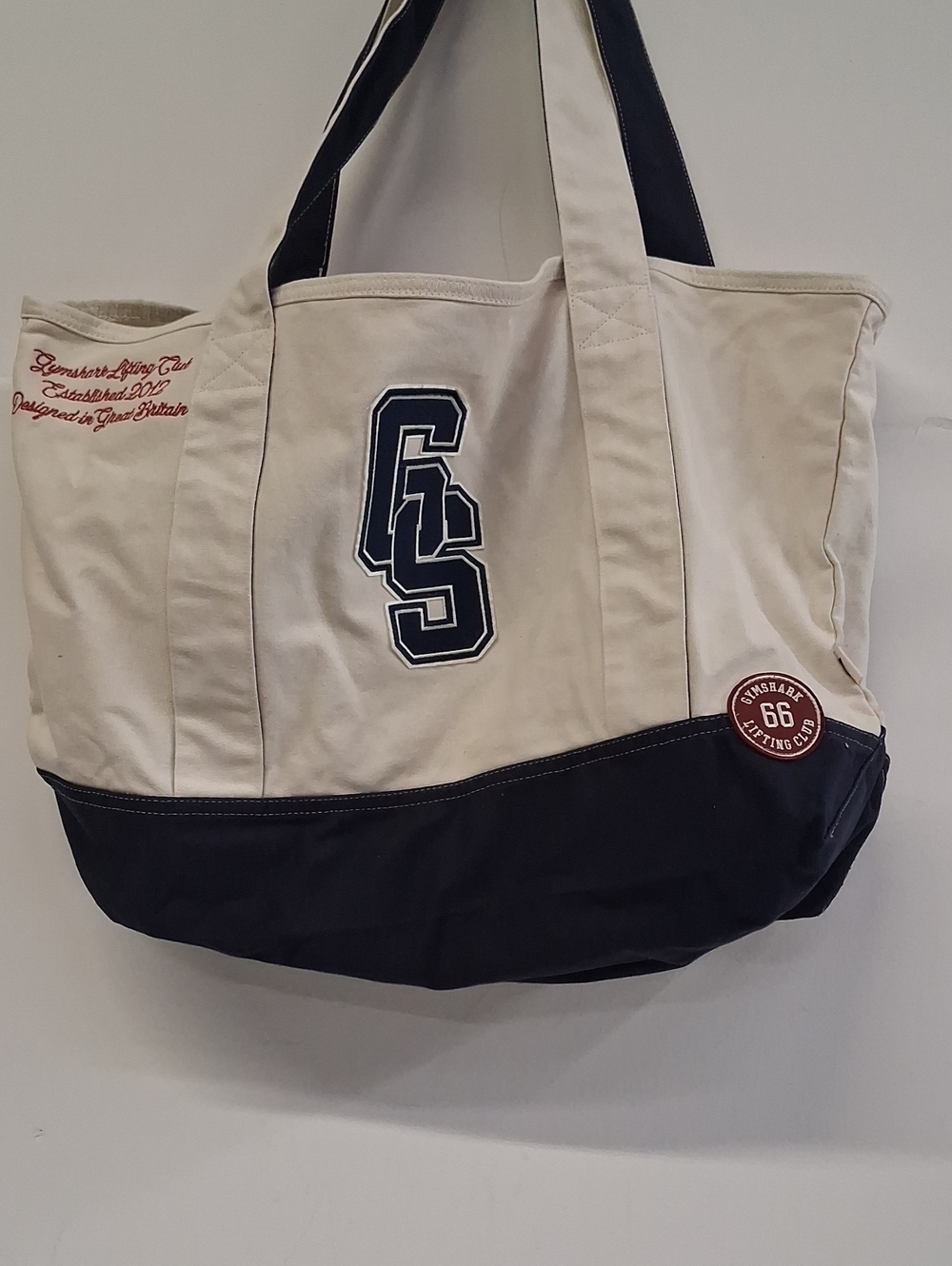Gymshark Collegiate Tote Bag 66 Lifting Club Heavy Blue Cream